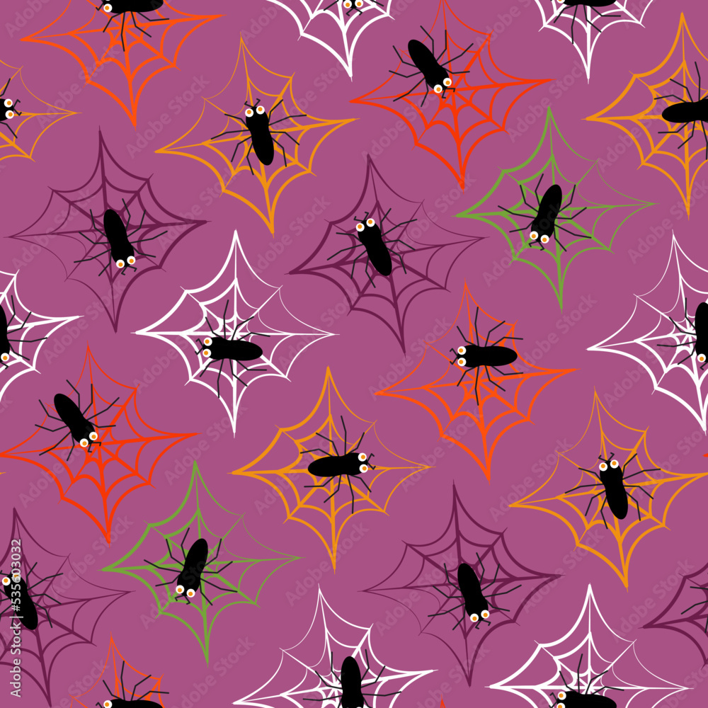 Seamless vector pattern with cobwebs and spiders. Illustration on the theme of Halloween, children's print Seamless vector pattern with cobwebs and spiders. Illustration on the theme of Halloween, children's print