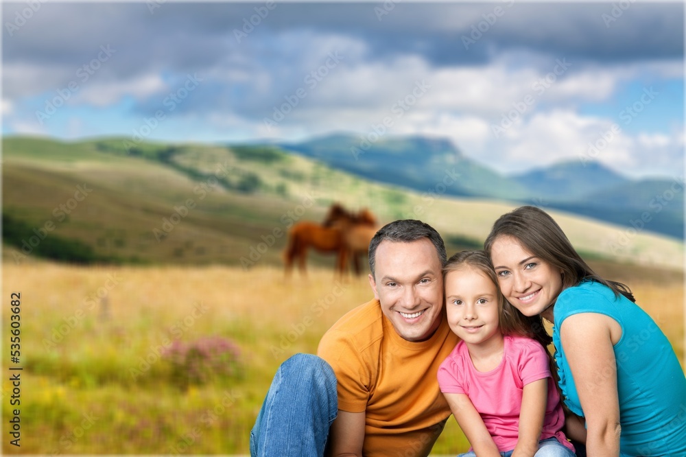 Happy young family have fun outdoor