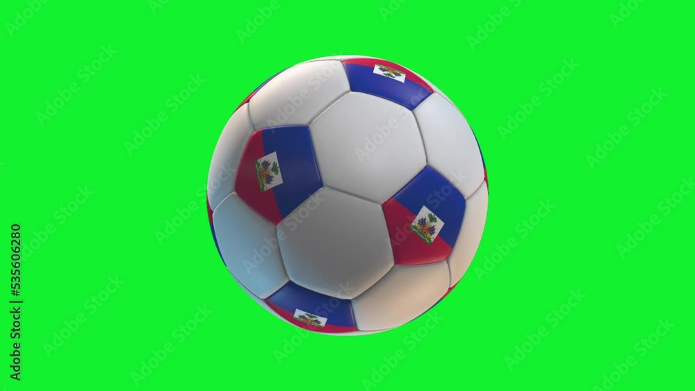 Soccer ball with flag Haiti, on green screen background loop alpha. 3D Rendering Soccer ball with flag Haiti, on green screen background loop alpha. 3D Rendering