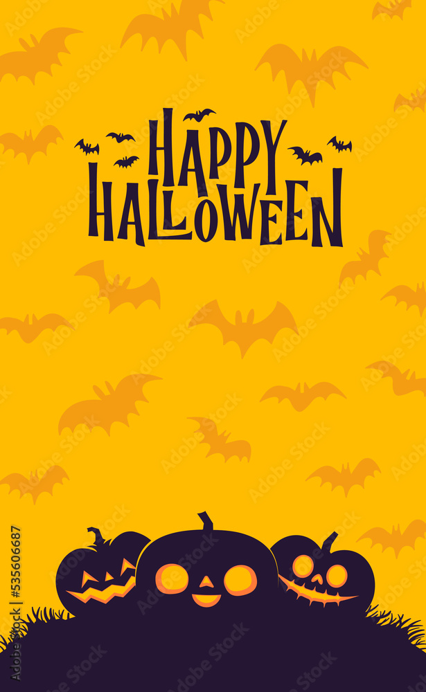Halloween vertical banner with copy space. Carved Pumpkins Jack O Lantern design. Cute spooky design with fun elements. Halloween vertical banner with copy space. Carved Pumpkins Jack O Lantern design. Cute spooky design with fun elements.