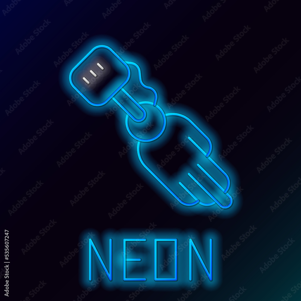 Glowing neon line Prosthesis hand icon isolated on black background. Futuristic concept of bionic arm, robotic mechanical hand. Colorful outline concept. Vector Glowing neon line Prosthesis hand icon isolated on black background. Futuristic concept of bionic arm, robotic mechanical hand. Colorful outline concept. Vector