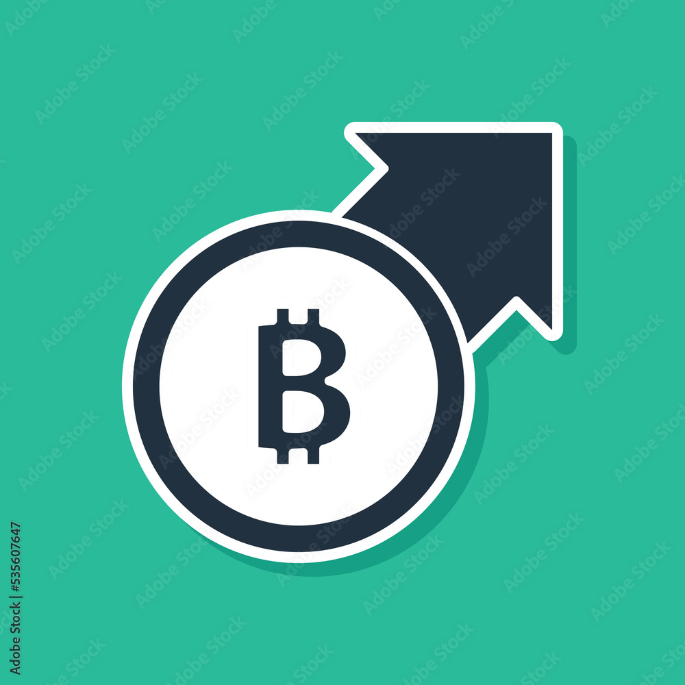 Blue Financial growth and bitcoin coin icon isolated on green background. Increasing revenue. Vector