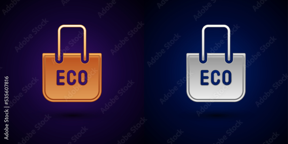 Gold and silver Paper shopping bag with recycle icon isolated on black background. Bag with recycling symbol. Vector Gold and silver Paper shopping bag with recycle icon isolated on black background. Bag with recycling symbol. Vector
