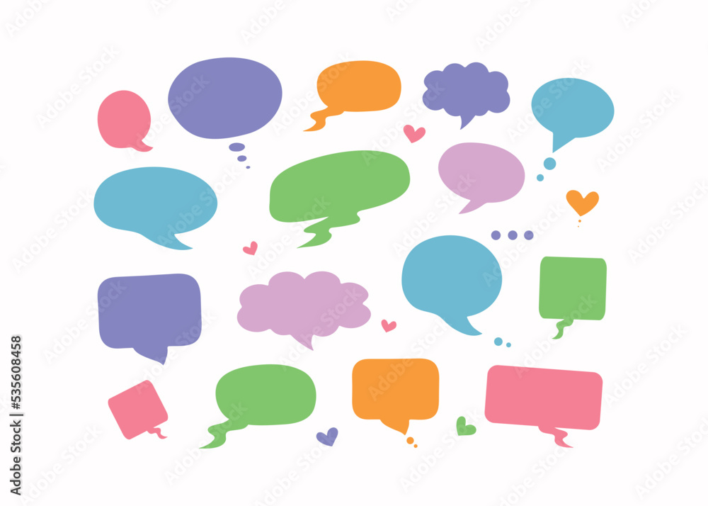 Phrases of conversation in bubbles. Online chat clouds with various words, comments, information forms. Suitable for illustrating reactions. Vector illustration, doodle drawings with text. Phrases of conversation in bubbles. Online chat clouds with various words, comments, information forms. Suitable for illustrating reactions. Vector illustration, doodle drawings with text.