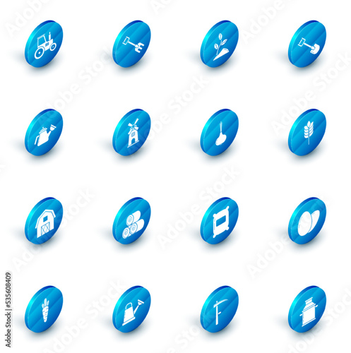 Set Garden rake, Sprout, Shovel, Watering can, Farm House concept, Windmill, Cereals with rice, wheat, corn, oats, rye and Onion icon. Vector