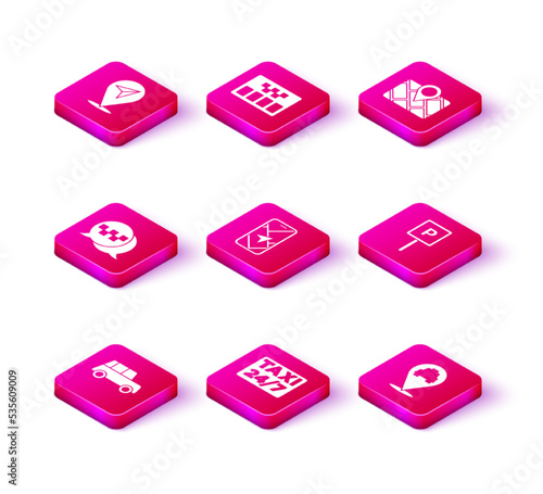 Set Car, Location with taxi, Taxi call telephone service, City map navigation, Parking, Gps device and Taximeter icon. Vector