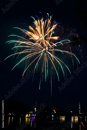 Colorful bavarian fireworks at danube in flames 2022 festival, Vilshofen, Danube, Bavaria photo