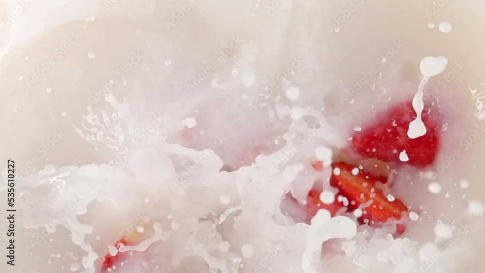 fresh strawberry falling into nutrition milk fresh strawberry falling into nutrition milk