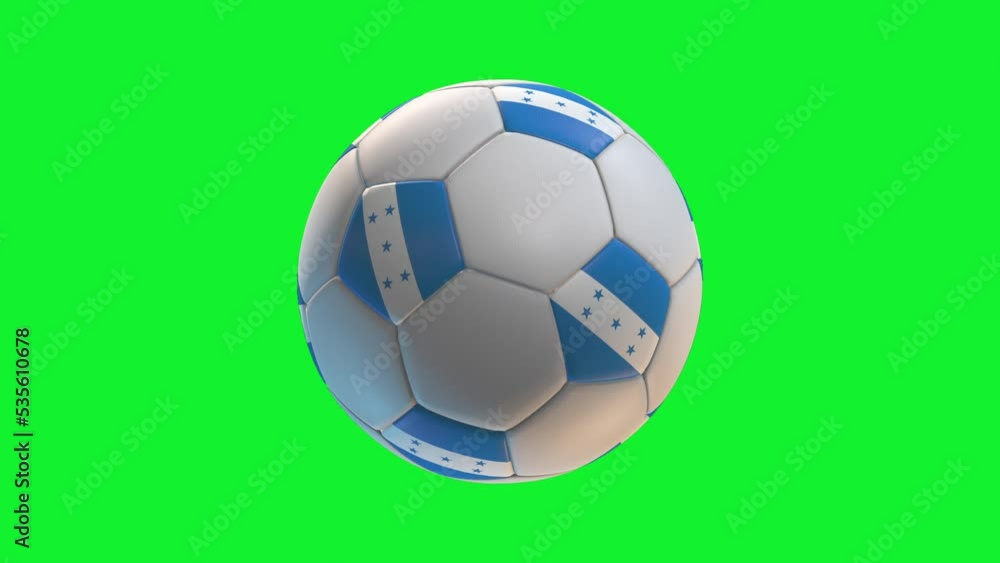 Soccer ball with flag Honduras, on green screen background loop alpha. 3D Rendering Soccer ball with flag Honduras, on green screen background loop alpha. 3D Rendering