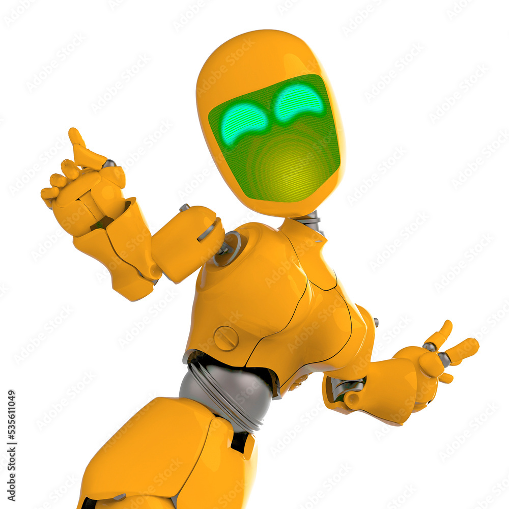 Obraz premium robot girl is dancing in white background close up