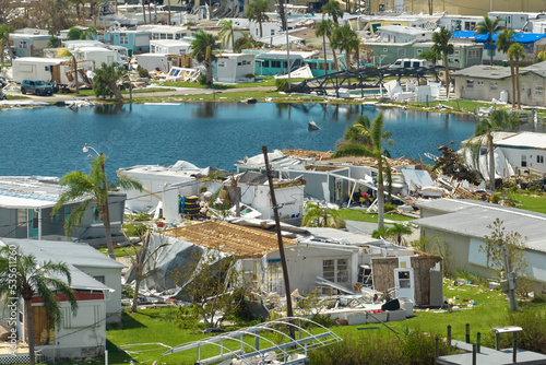 Photo Hurricane Ian destroyed homes in Florida residential area