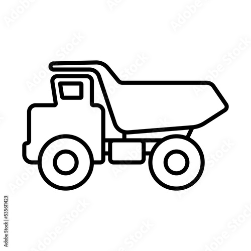 Big mining dump truck icon. Black contour linear silhouette. Side view. Editable strokes. Vector simple flat graphic illustration. Isolated object on a white background. Isolate.