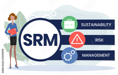 SRM - Sustainability Risk Management acronym. business concept background. vector illustration concept with keywords and icons. lettering illustration with icons for web banner, flyer, landing