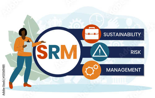SRM - Sustainability Risk Management acronym. business concept background. vector illustration concept with keywords and icons. lettering illustration with icons for web banner, flyer, landing