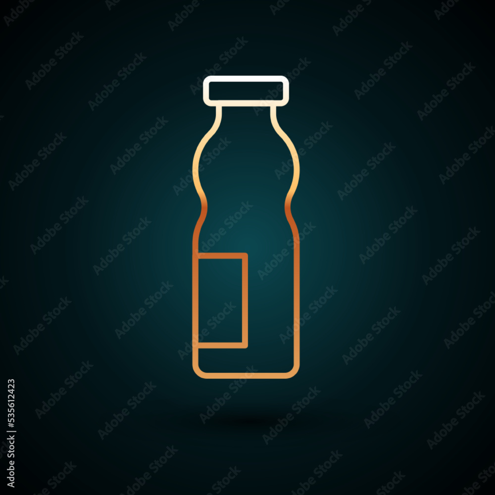Gold line Drinking yogurt in bottle icon isolated on dark blue background. Vector Gold line Drinking yogurt in bottle icon isolated on dark blue background. Vector