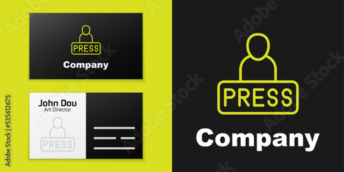 Logotype line Journalist news reporter icon isolated on black background. Logo design template element. Vector