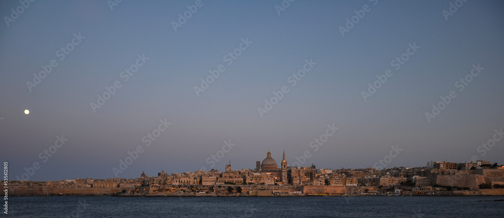 Panorama view of Valletta at sunset