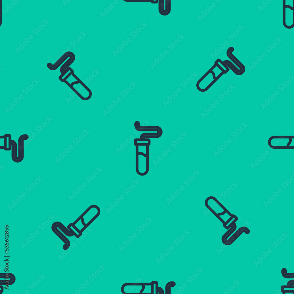 Blue line Test tube and flask chemical laboratory test icon isolated seamless pattern on green background. Laboratory glassware sign. Vector Blue line Test tube and flask chemical laboratory test icon isolated seamless pattern on green background. Laboratory glassware sign. Vector