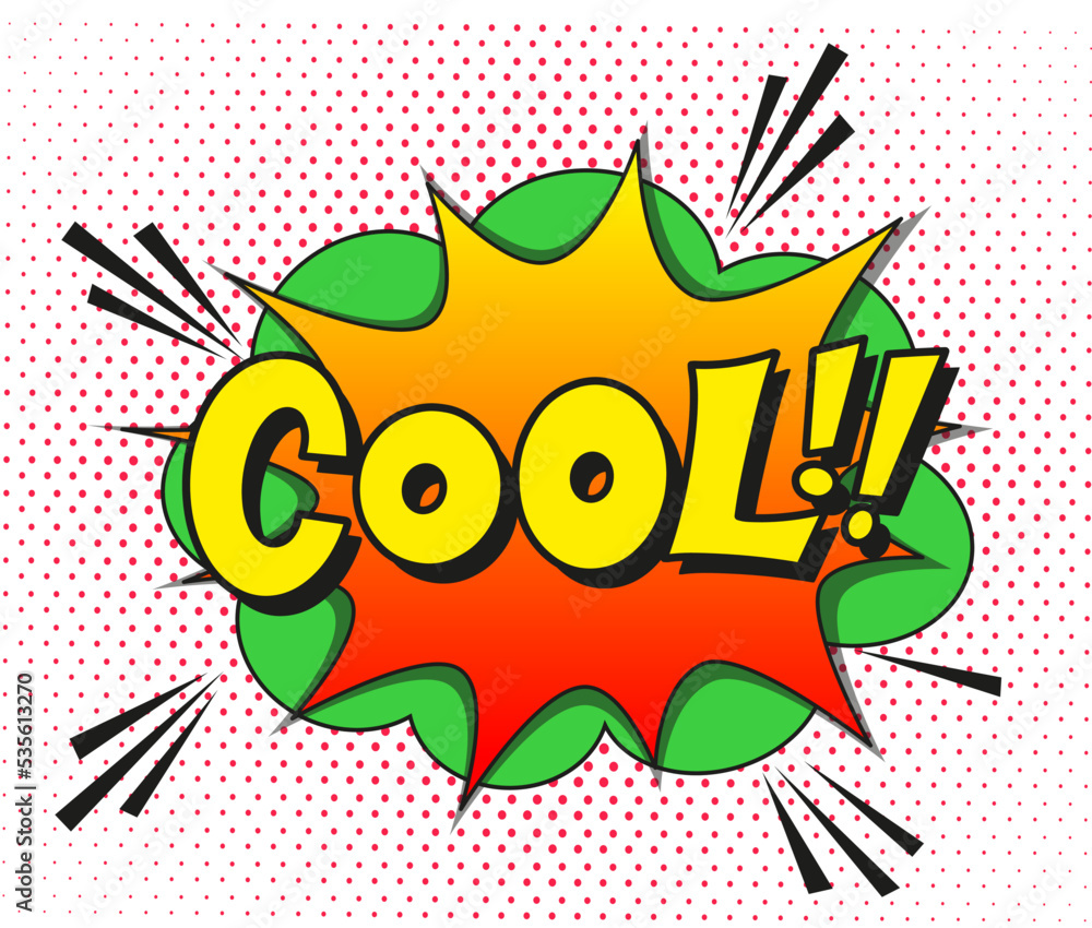Comic lettering cool. Vector bright cartoon illustration in retro pop art style. Comic text sound effects. EPS 10. Comic lettering cool. Vector bright cartoon illustration in retro pop art style. Comic text sound effects. EPS 10.