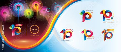 Set of 10th Anniversary Colorful logotype design, Ten years celebration Logo. Abstract Twist Infinity multiple line Colorful