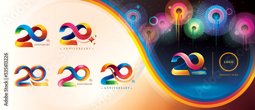 Set of 20th Anniversary Colorful logotype design, Twenty years celebration Logo. Abstract Twist Infinity multiple line Colorful
