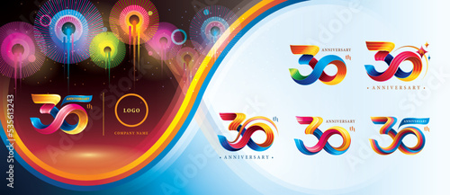 Set of 30th Anniversary Colorful logotype design, Thirty years celebration Logo. Abstract Twist Infinity multiple line Colorful