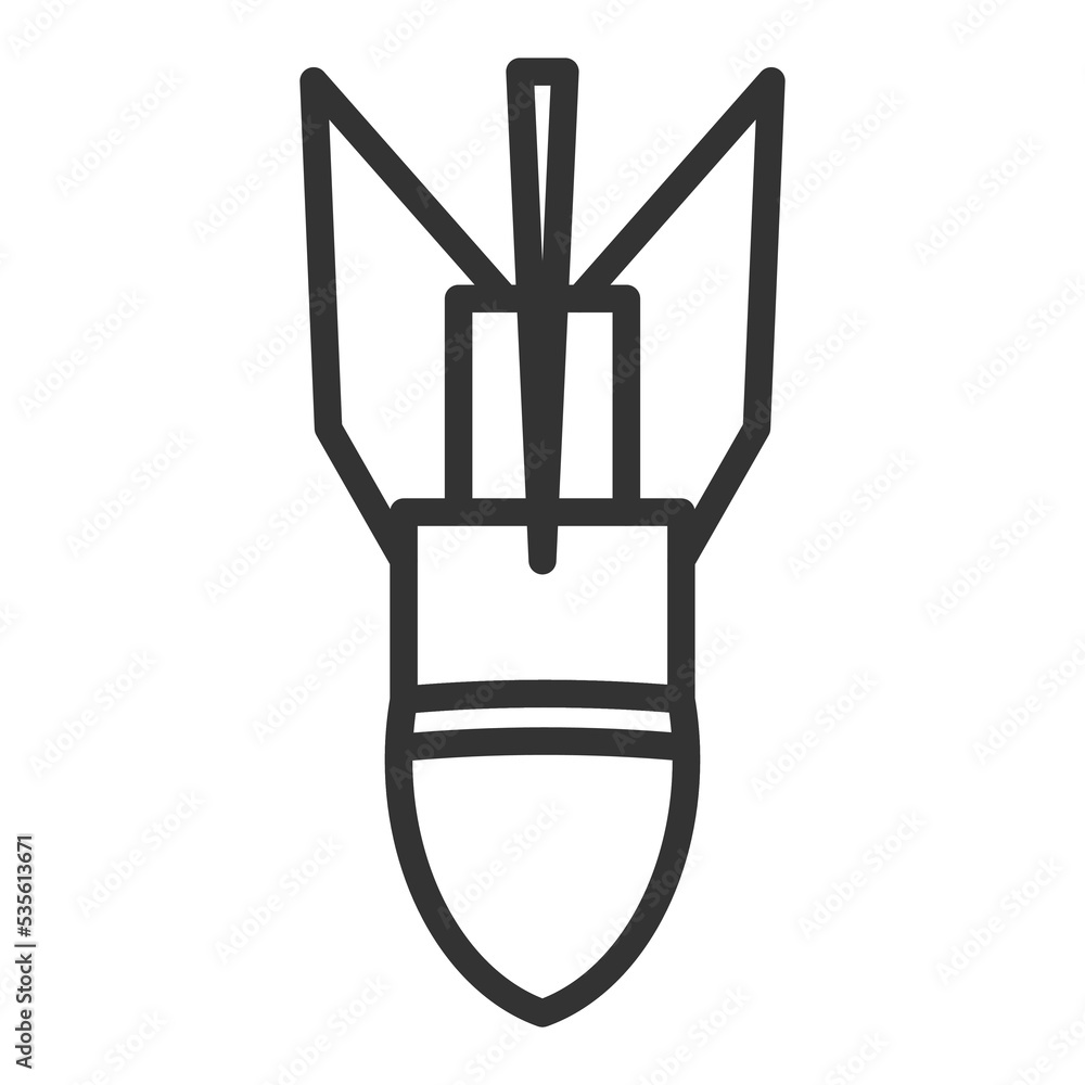 Artillery prijectile icon. Missile black sign. Ranged weapon. Flat style vector illustration isolated on white background Artillery prijectile icon. Missile black sign. Ranged weapon. Flat style vector illustration isolated on white background
