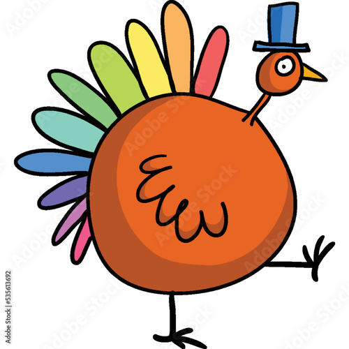 Cartoon happy cute thanksgiving turkey bird. Vector illustration isolated. Design for Thanksgiving Day