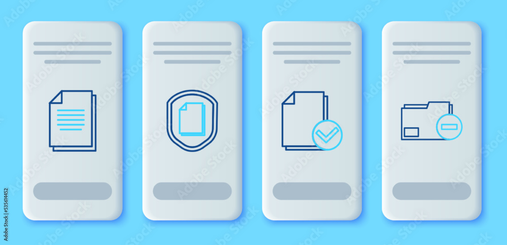 Set line Document protection concept, and check mark, and folder with minus icon. Vector Set line Document protection concept, and check mark, and folder with minus icon. Vector