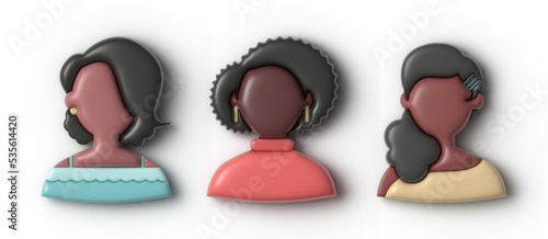 Set of vector 3d avatars. young stylish people. Element for design and illustrations. bubble style. Girls, African-American women, persons, casual, solemn style.