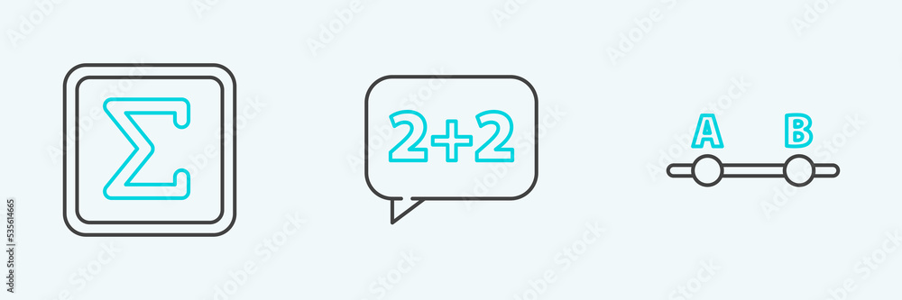 Set line Graph, schedule, chart, diagram, Sigma symbol and Equation solution icon. Vector Set line Graph, schedule, chart, diagram, Sigma symbol and Equation solution icon. Vector