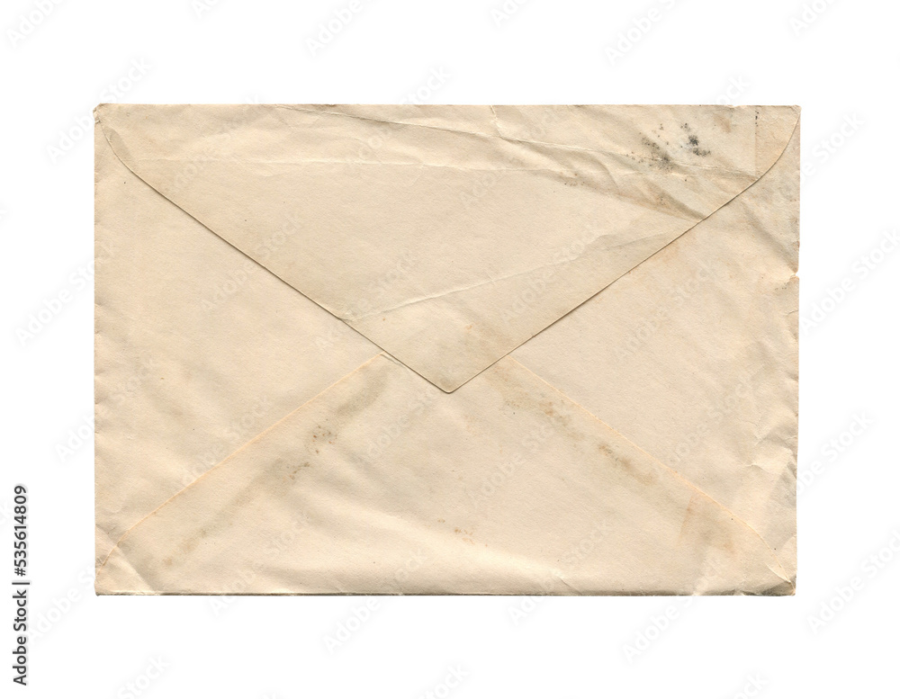 old vintage aged closed paper envelope isolated on white - obrazy, fototapety, plakaty 