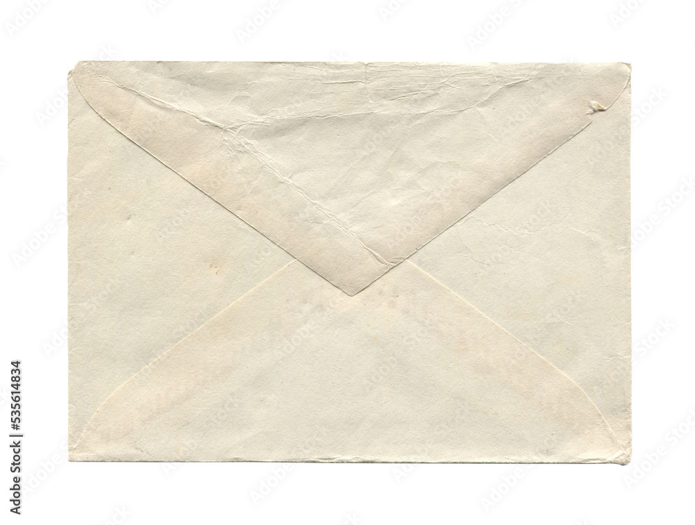 old vintage aged closed paper envelope isolated on white - obrazy, fototapety, plakaty 