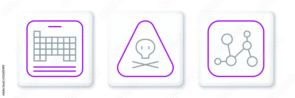Set line Chemical formula, Periodic table and Triangle warning toxic icon. Vector Set line Chemical formula, Periodic table and Triangle warning toxic icon. Vector