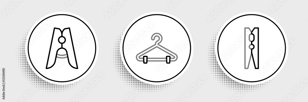 Set line Clothes pin, and Hanger wardrobe icon. Vector Set line Clothes pin, and Hanger wardrobe icon. Vector