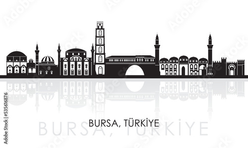 Silhouette Skyline panorama of city of Bursa, Turkiye - vector illustration