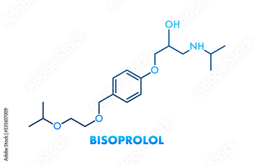 Bisoprolol concept chemical formula icon label, text font vector illustration