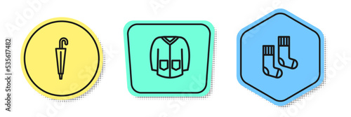 Set line Umbrella, Sweater and Socks. Colored shapes. Vector