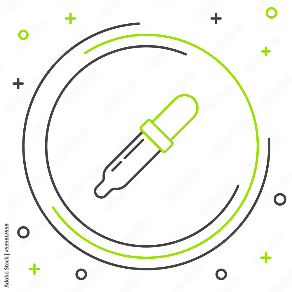 Line Pipette icon isolated on white background. Element of medical, chemistry lab equipment. Medicine symbol. Colorful outline concept. Vector Line Pipette icon isolated on white background. Element of medical, chemistry lab equipment. Medicine symbol. Colorful outline concept. Vector