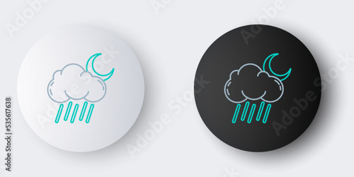 Line Cloud with rain and moon icon isolated on grey background. Rain cloud precipitation with rain drops. Colorful outline concept. Vector