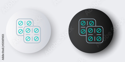 Line Pills in blister pack icon isolated on grey background. Medical drug package for tablet, vitamin, antibiotic, aspirin. Colorful outline concept. Vector © Oksana