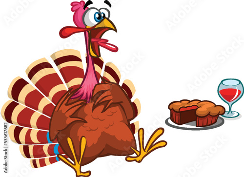 Cartoon happy cute thanksgiving turkey bird. Vector illustration isolated. Design for Thanksgiving Day