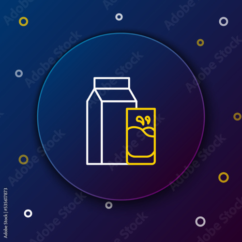 Line Paper package for kefir and glass icon isolated on blue background. Dieting food for healthy lifestyle and probiotics fulfillment. Colorful outline concept. Vector