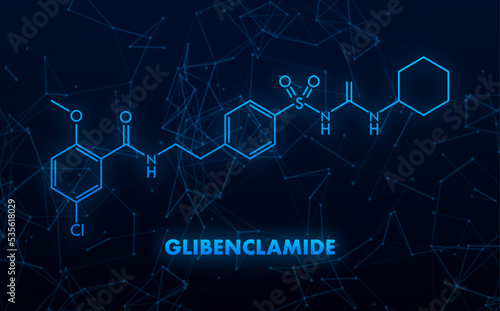 Glibenclamide concept chemical formula icon label, text font vector illustration