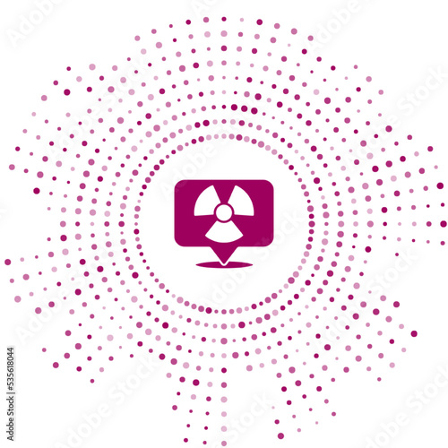 Purple Radioactive in location icon isolated on white background. Radioactive toxic symbol. Radiation Hazard sign. Abstract circle random dots. Vector