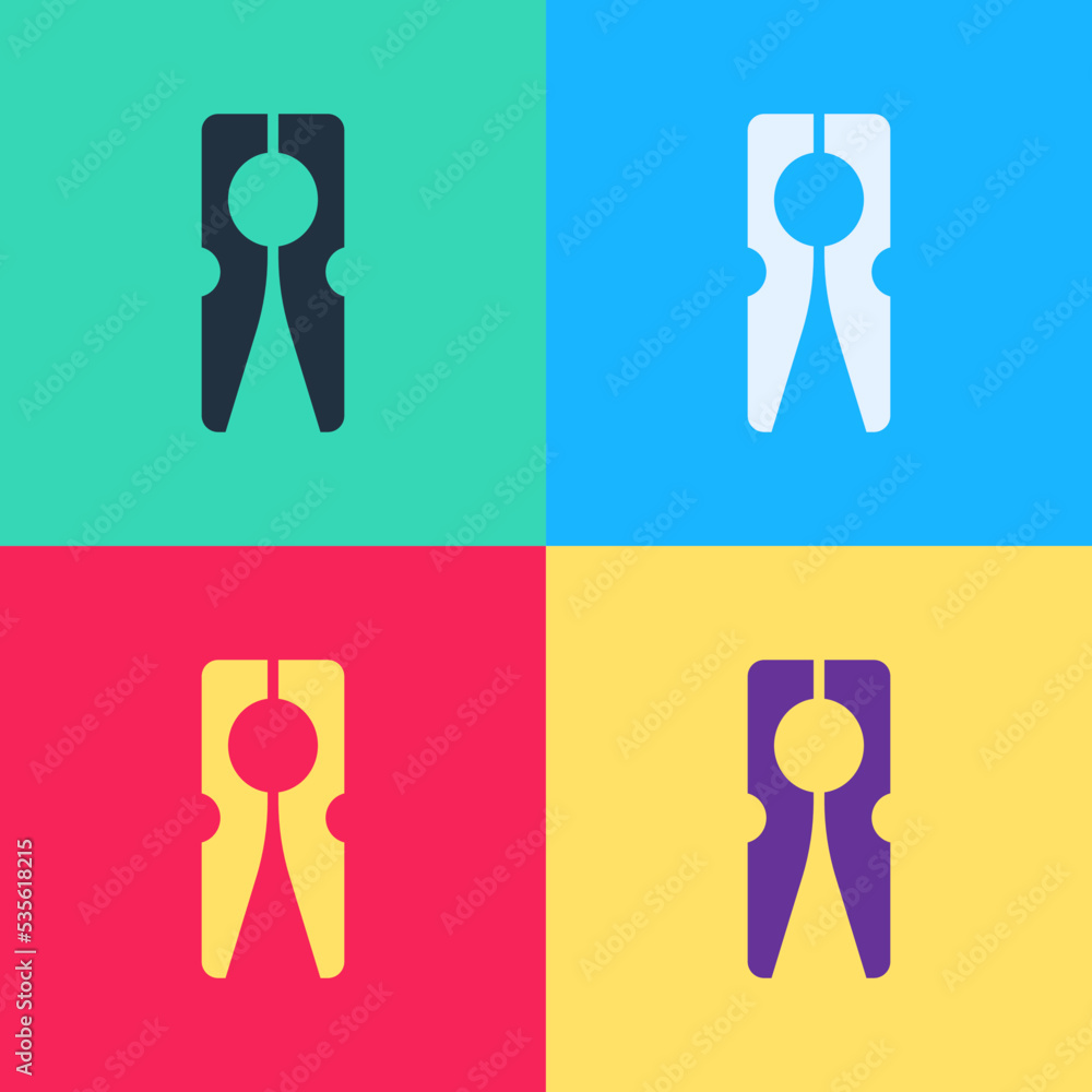 Pop art Old wood clothes pin icon isolated on color background. Clothes peg. Vector Pop art Old wood clothes pin icon isolated on color background. Clothes peg. Vector