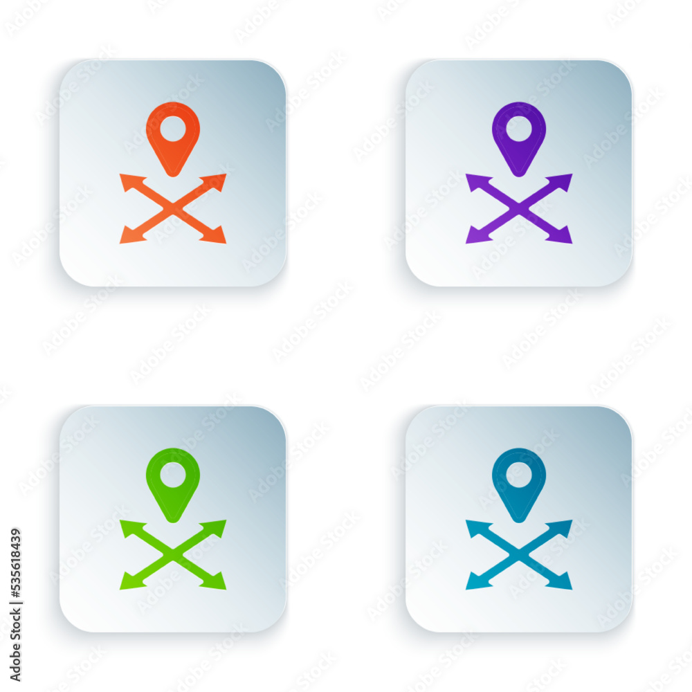 Color Map pin icon isolated on white background. Navigation, pointer, location, map, gps, direction, place, compass, search concept. Set colorful icons in square buttons. Vector Color Map pin icon isolated on white background. Navigation, pointer, location, map, gps, direction, place, compass, search concept. Set colorful icons in square buttons. Vector