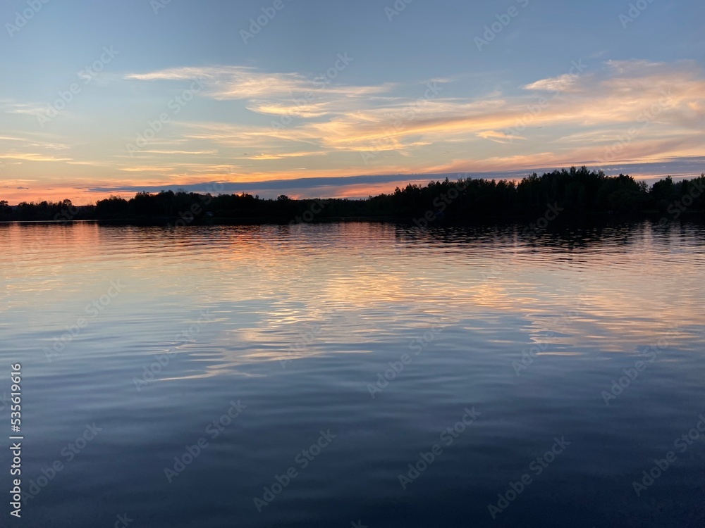 Orange sunset on the lake