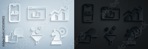 Set Lead management, Financial growth increase, Customer product rating, Chess, and Advertising icon. Vector