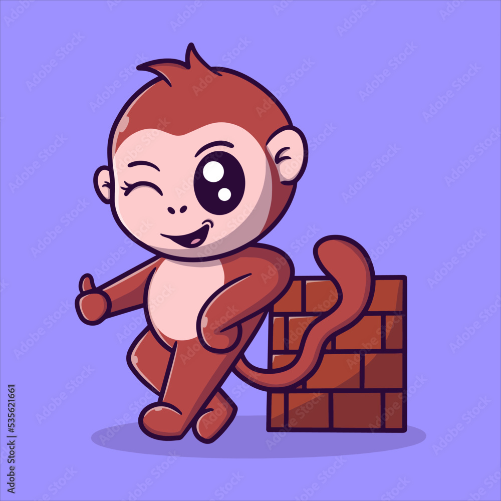 cute monkey leaning against the wall cartoon vector icon illustration cute monkey leaning against the wall cartoon vector icon illustration